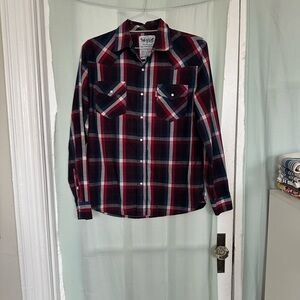 Levi's Men's Red and Blue Plaid Shirt